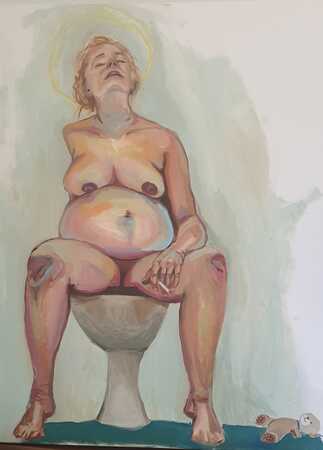 Stefanie Lippitz, Schwangere am Klo, Öl-Leinwand, 100 x 80 cm, 2026
